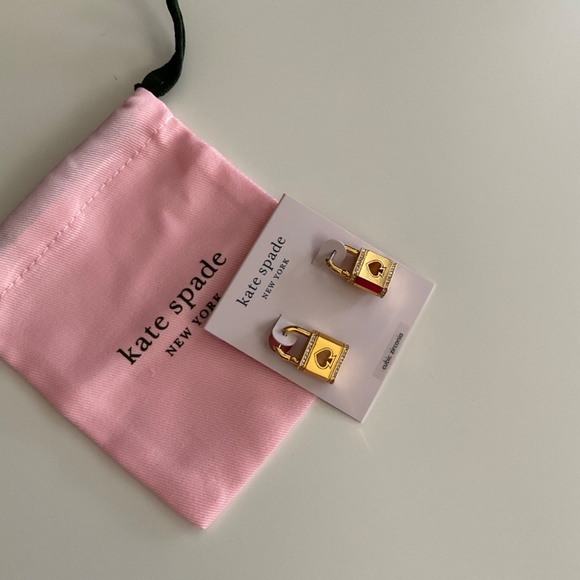 SOLD - Kate Spade Lock and Spade Pavé Huggie Earrings - Picture 4 of 4